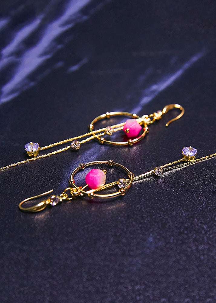 Art Zircon Tassels 14K Gold Long Drop Earrings