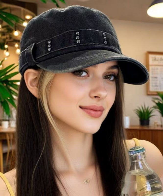 Autumn And Winter Black Denim Rivet Hat