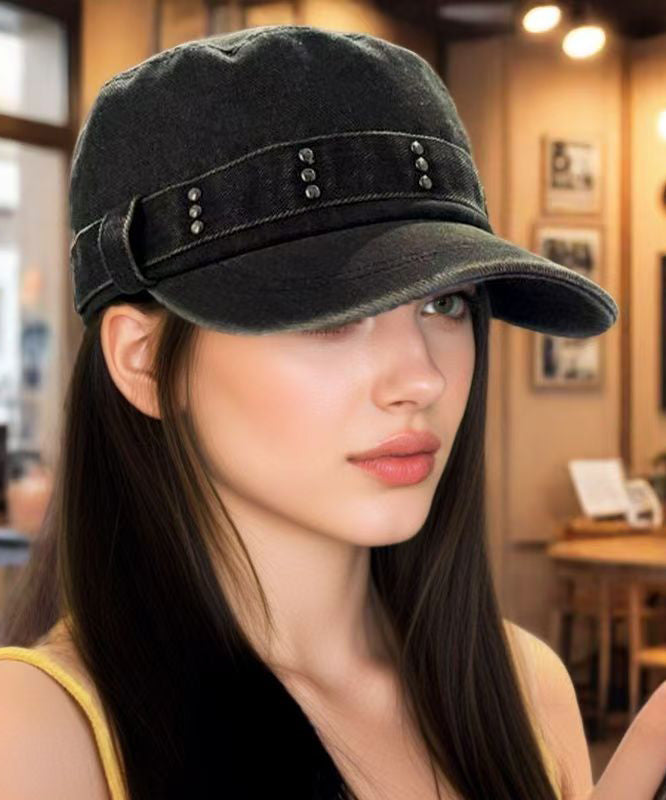Autumn And Winter Black Denim Rivet Hat