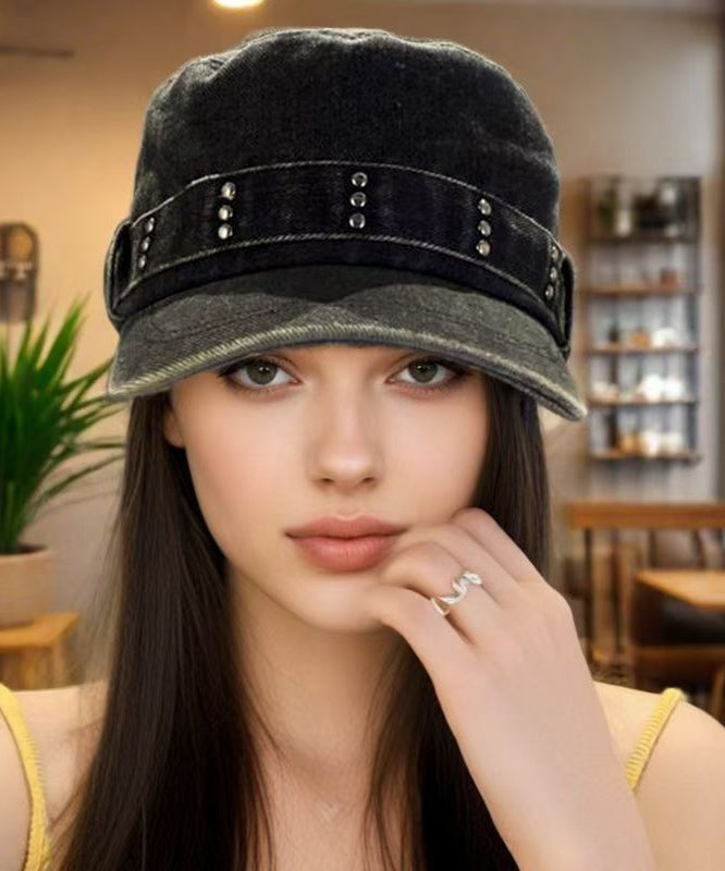 Autumn And Winter Black Denim Rivet Hat