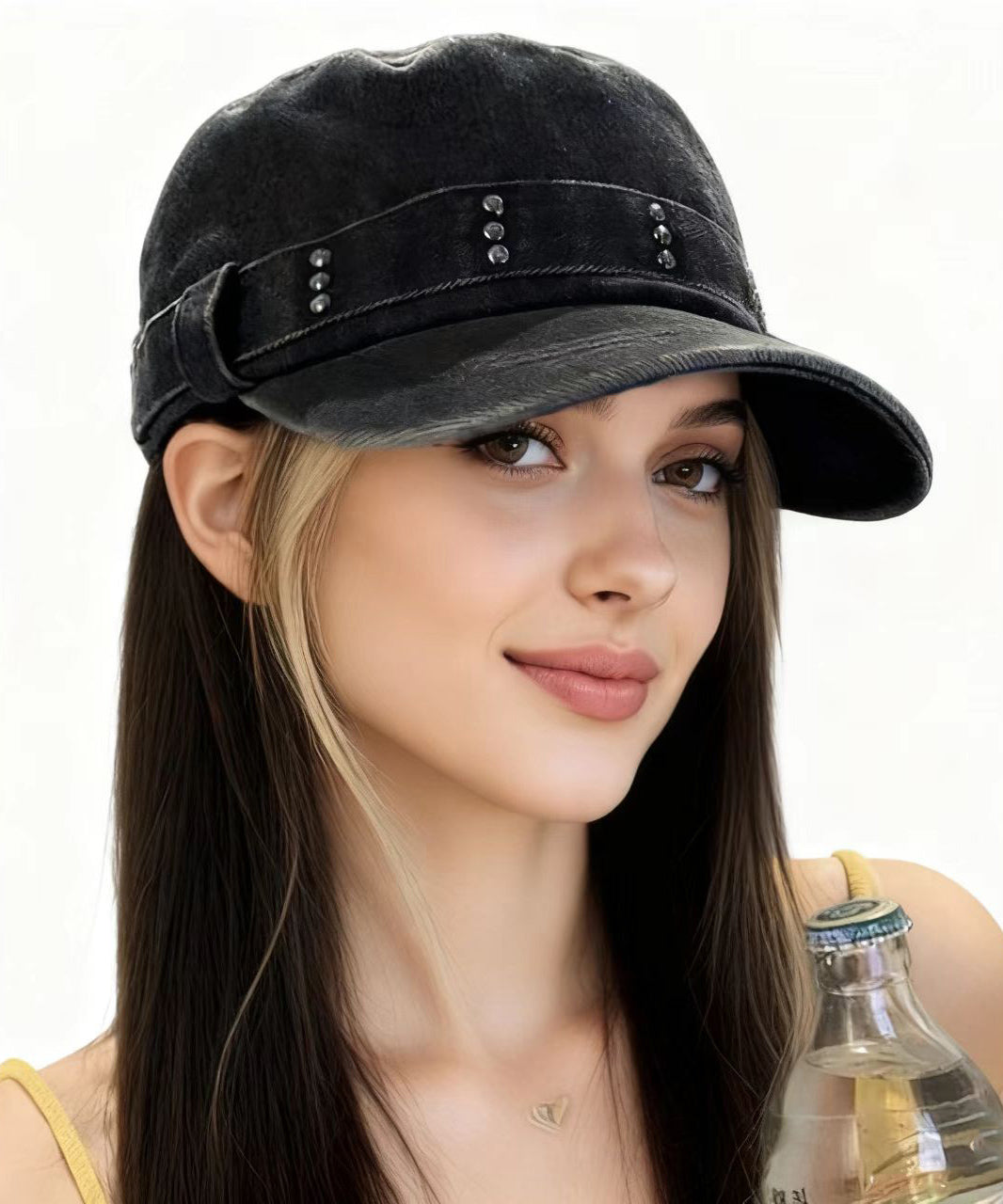 Autumn And Winter Black Denim Rivet Hat