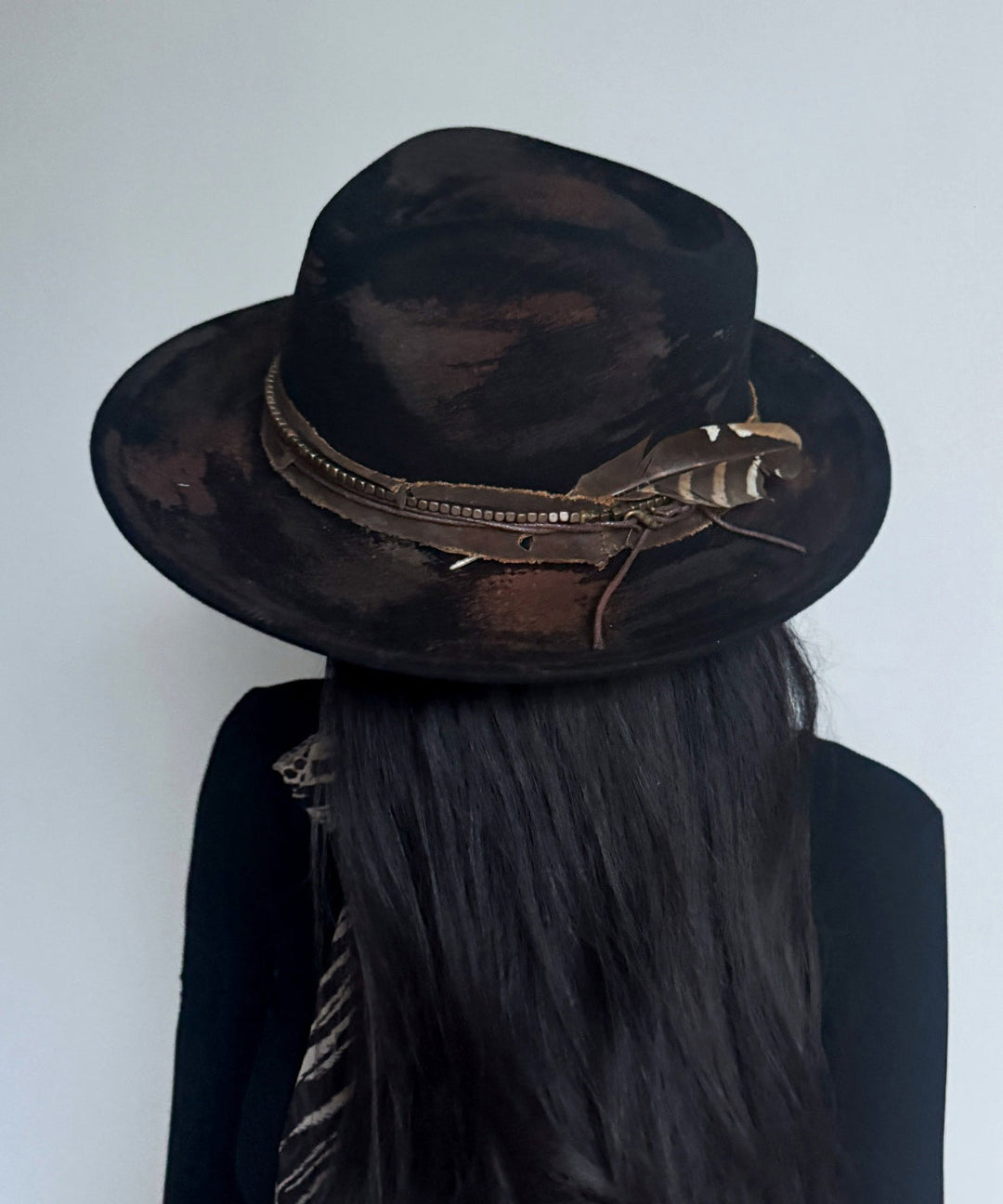Autumn And Winter Black Feather Woolen Cowboy Hat