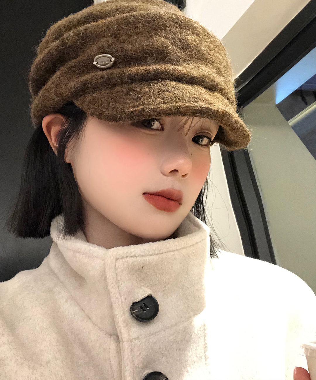 Autumn And Winter Coffee Warm Woolen Pleated Beret Hat
