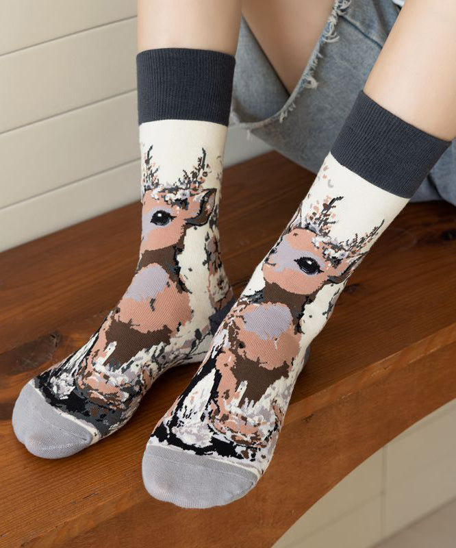 Autumn New Animal Cartoon Jacquard Mid Calf Socks