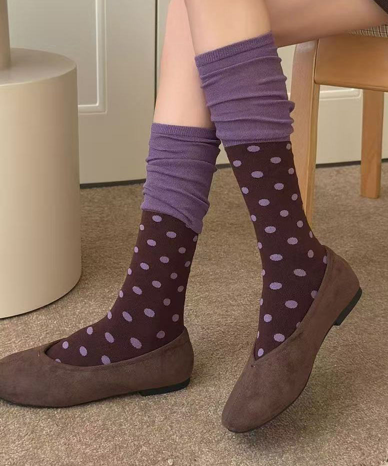 Autumn Polka Dot Japanese Style Color Over The Calf Socks