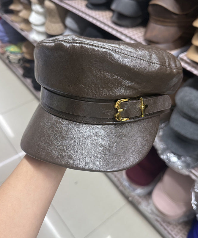 Autumn Winter Black Leather Versatile Fashion Duck Tongue Hat