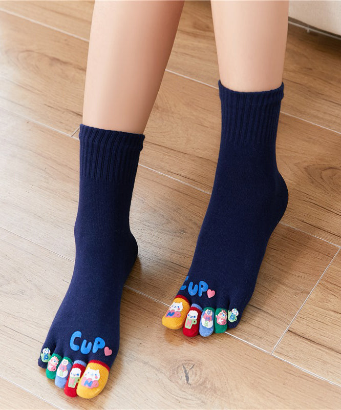 Autumn Winter Cartoon Cute Thick Five Finger Socks Middle Tube