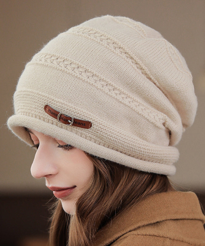Autumn Winter Khaki Versatile Knit Bonnie Hat