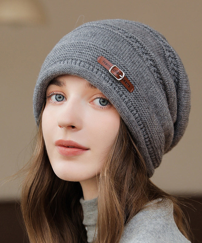Autumn Winter Khaki Versatile Knit Bonnie Hat
