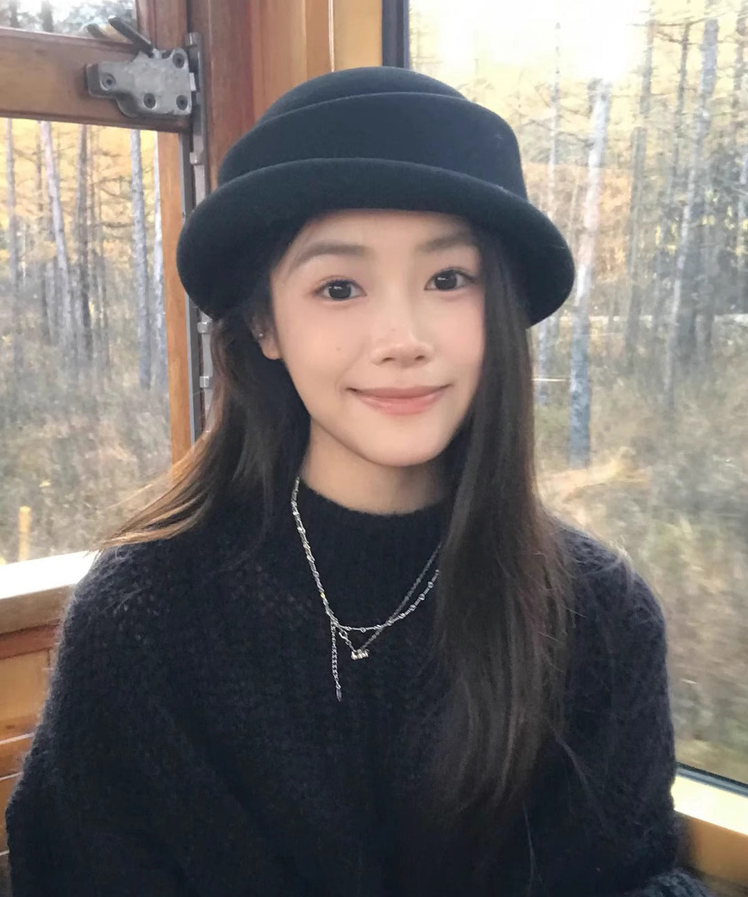 Autumn Winter New Fashion Black Simulated Wig Woolen Bucket Hat