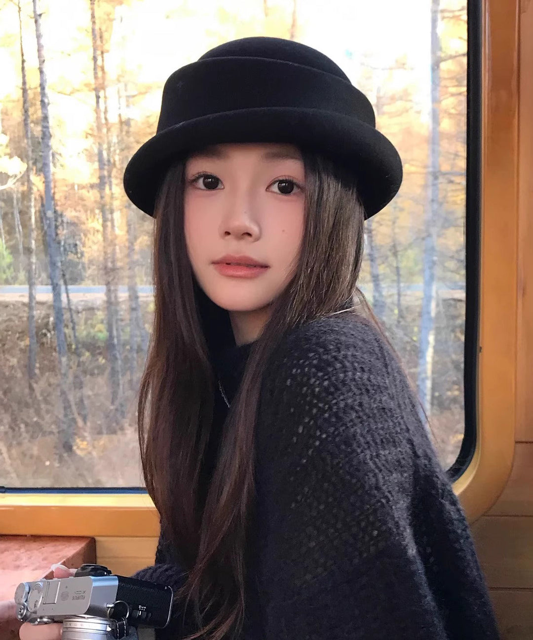 Autumn Winter New Fashion Black Simulated Wig Woolen Bucket Hat