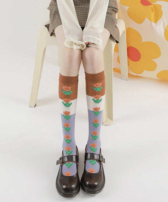 Autumn Winter New Sweet Jacquard Over The Calf Socks