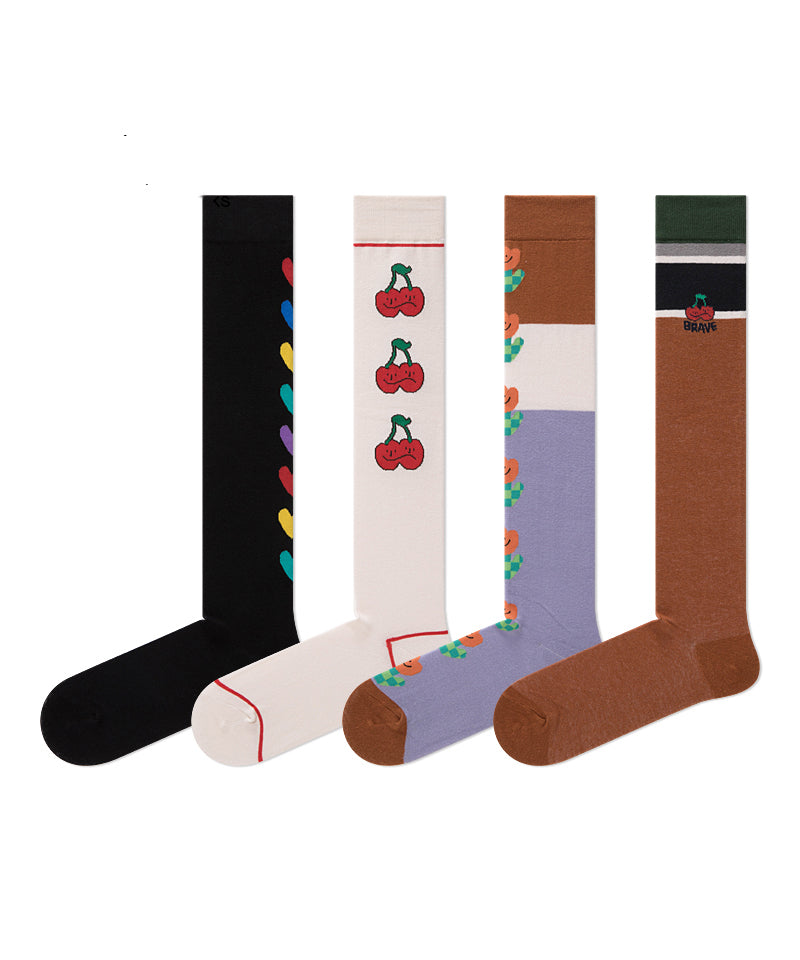 Autumn Winter New Sweet Jacquard Over The Calf Socks