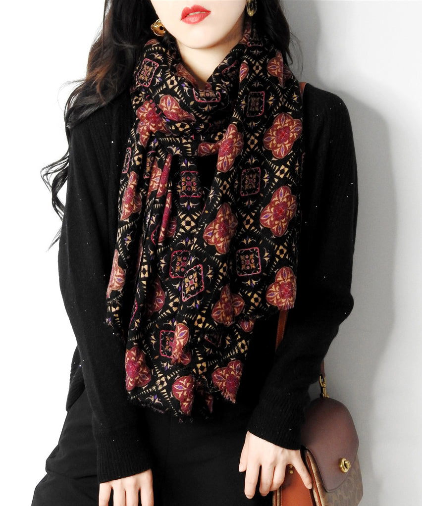 Autumn Winter Style Red Print Versatile Woolen Scarf