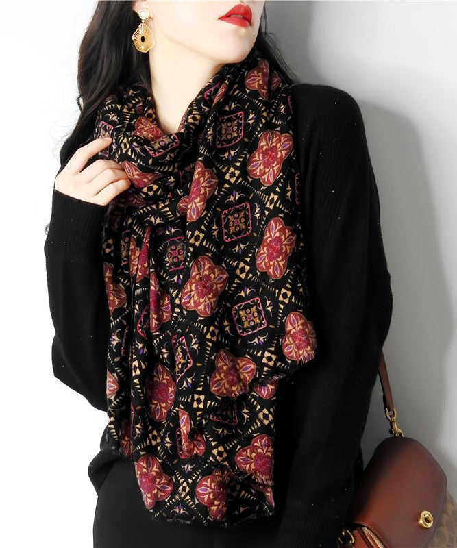 Autumn Winter Style Red Print Versatile Woolen Scarf