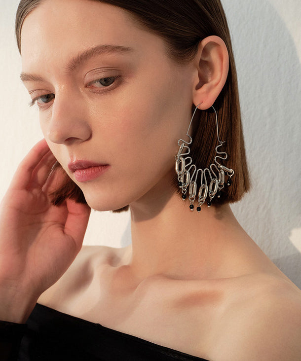 Avant-Garde Silver Paperclip Tassel Dangle Earrings - Omychic