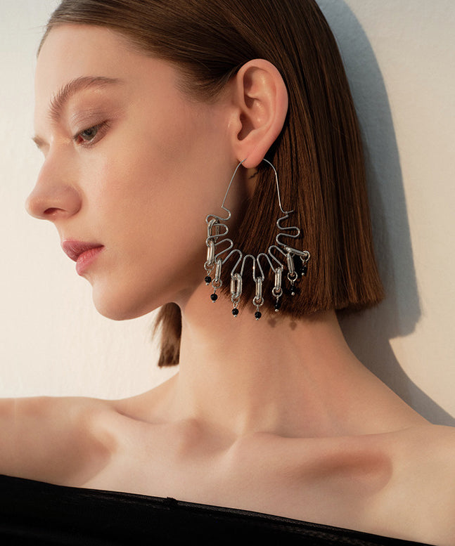 Avant-Garde Silver Paperclip Tassel Dangle Earrings - Omychic