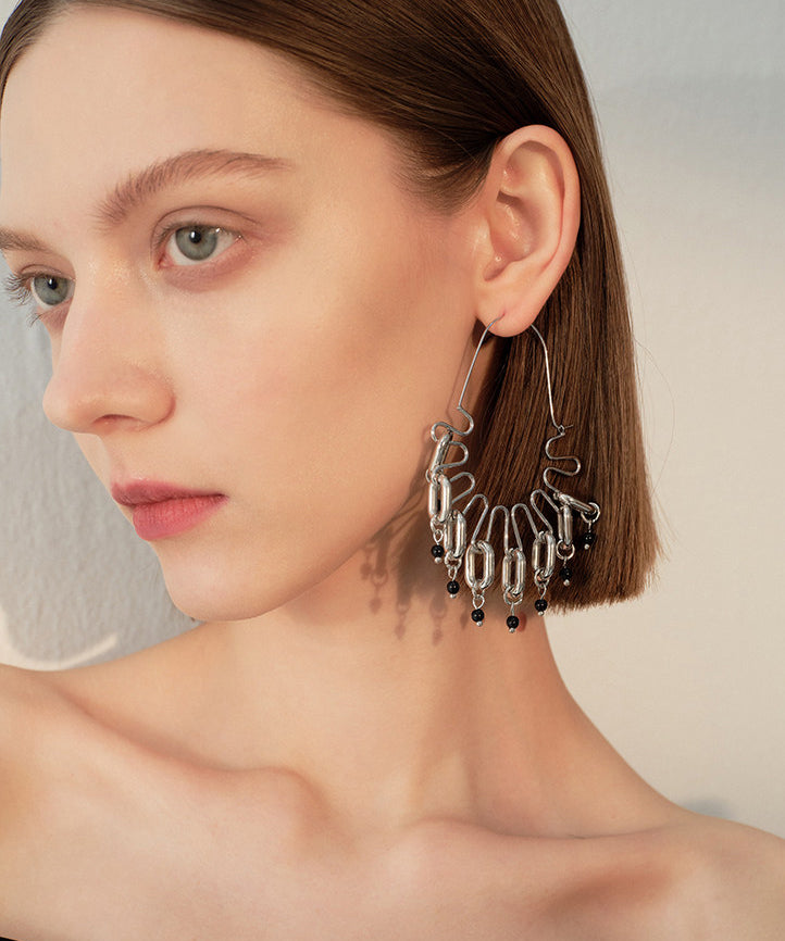 Avant-Garde Silver Paperclip Tassel Dangle Earrings - Omychic