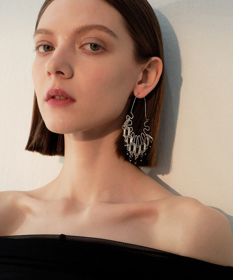 Avant-Garde Silver Paperclip Tassel Dangle Earrings - Omychic