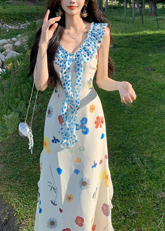 Beac White V Neck Patchwork Maxi Dress Summer