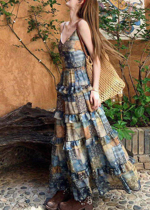Beach Cold Shoulder Print Patchwork Maxi Dress Summer