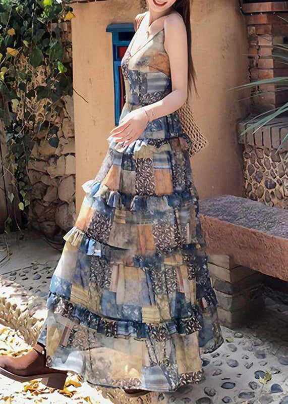 Beach Cold Shoulder Print Patchwork Maxi Dress Summer