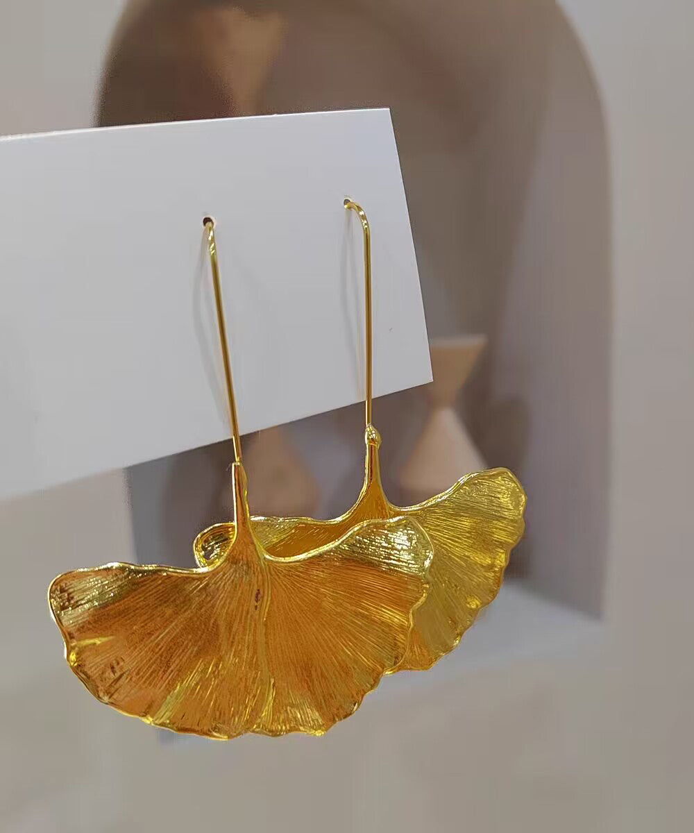 Beach Gold Copper Overgild Ginkgo Leaf Drop Earrings