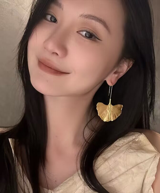 Beach Gold Copper Overgild Ginkgo Leaf Drop Earrings