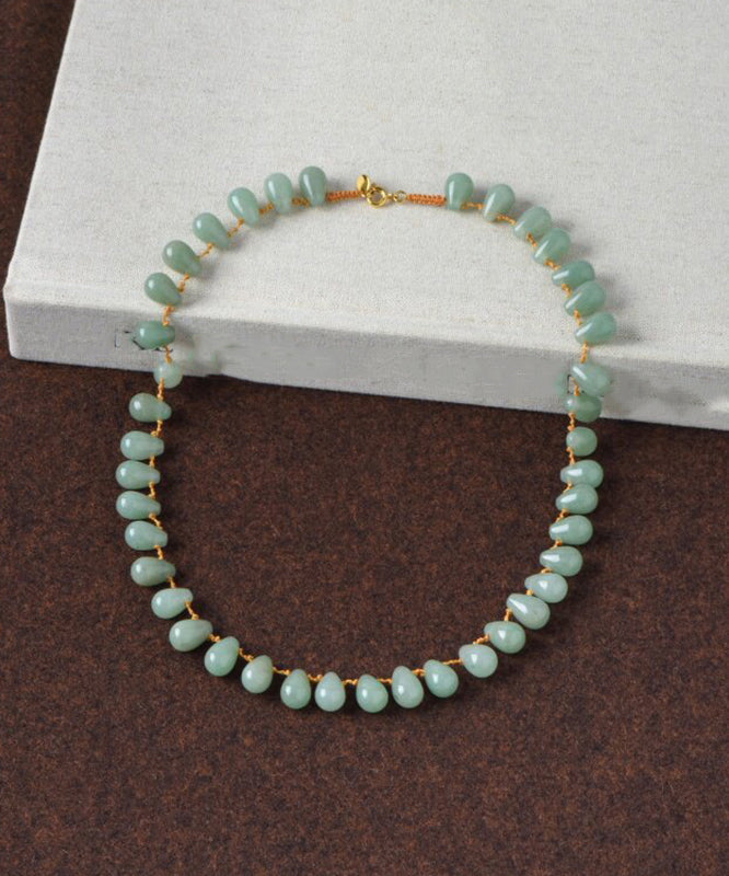 Beach Green Alloy Jade Water Drop Beading Lariat Necklace