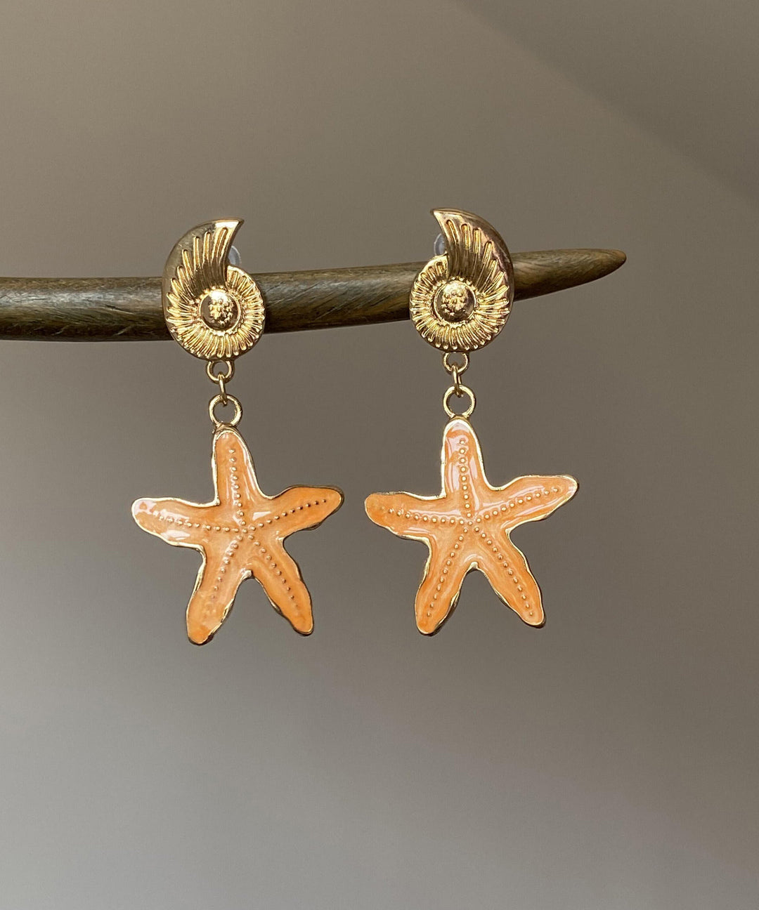 Beach Orange Metal Alloy Drip Glaze Starfish Drop Earrings