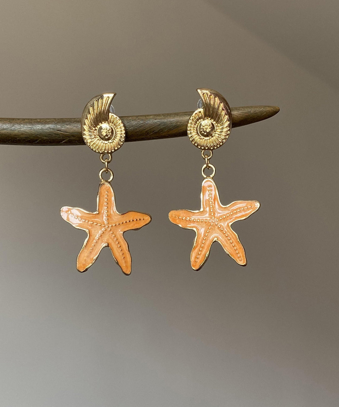 Beach Orange Metal Alloy Drip Glaze Starfish Drop Earrings