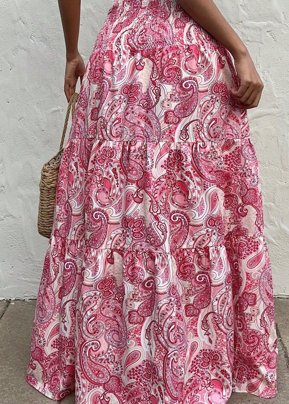 Beach Pink Print Elastic Waist A Line Skirts Summer