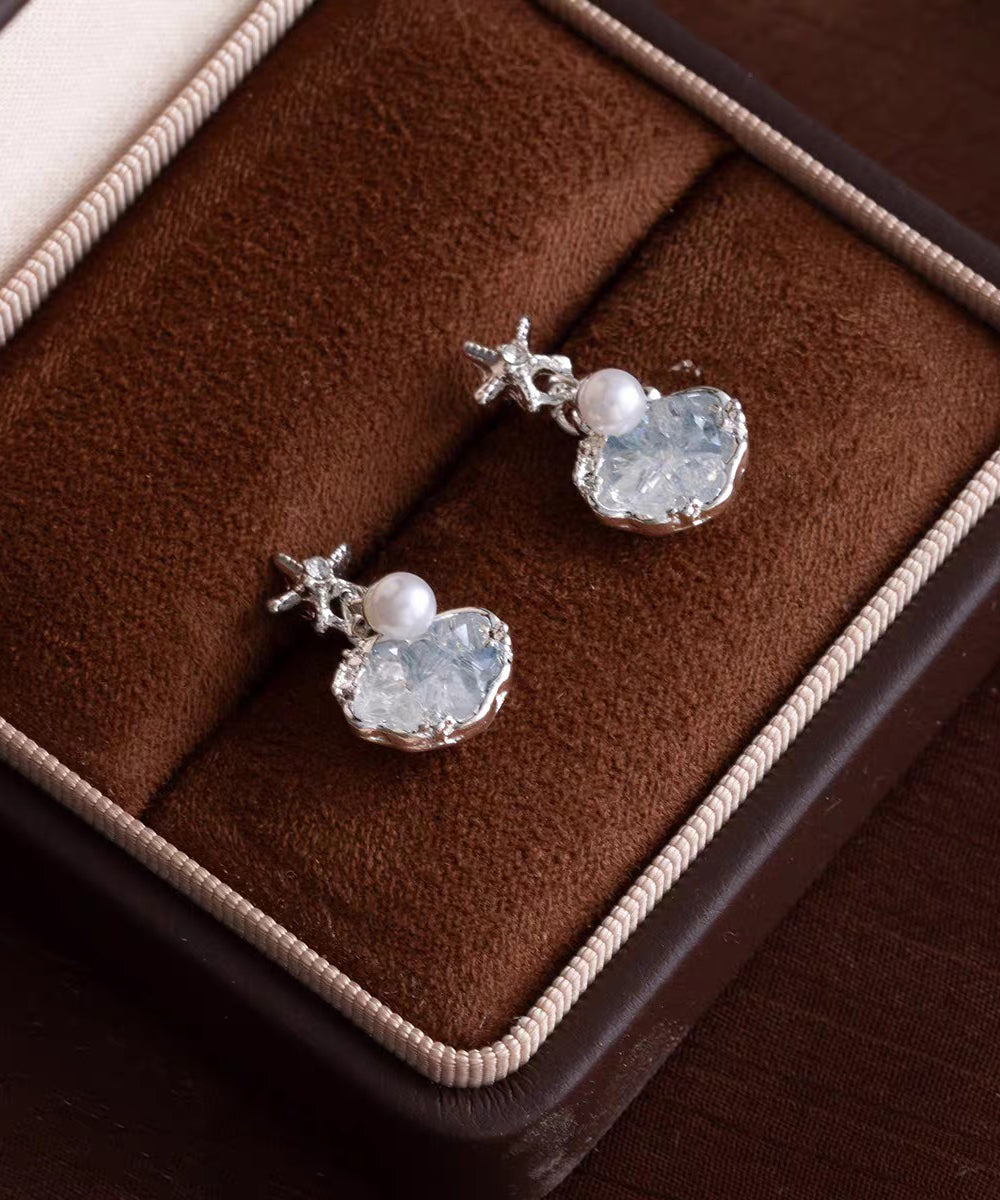 Beach White Alloy Zircon Pearl Shell Drop Earrings