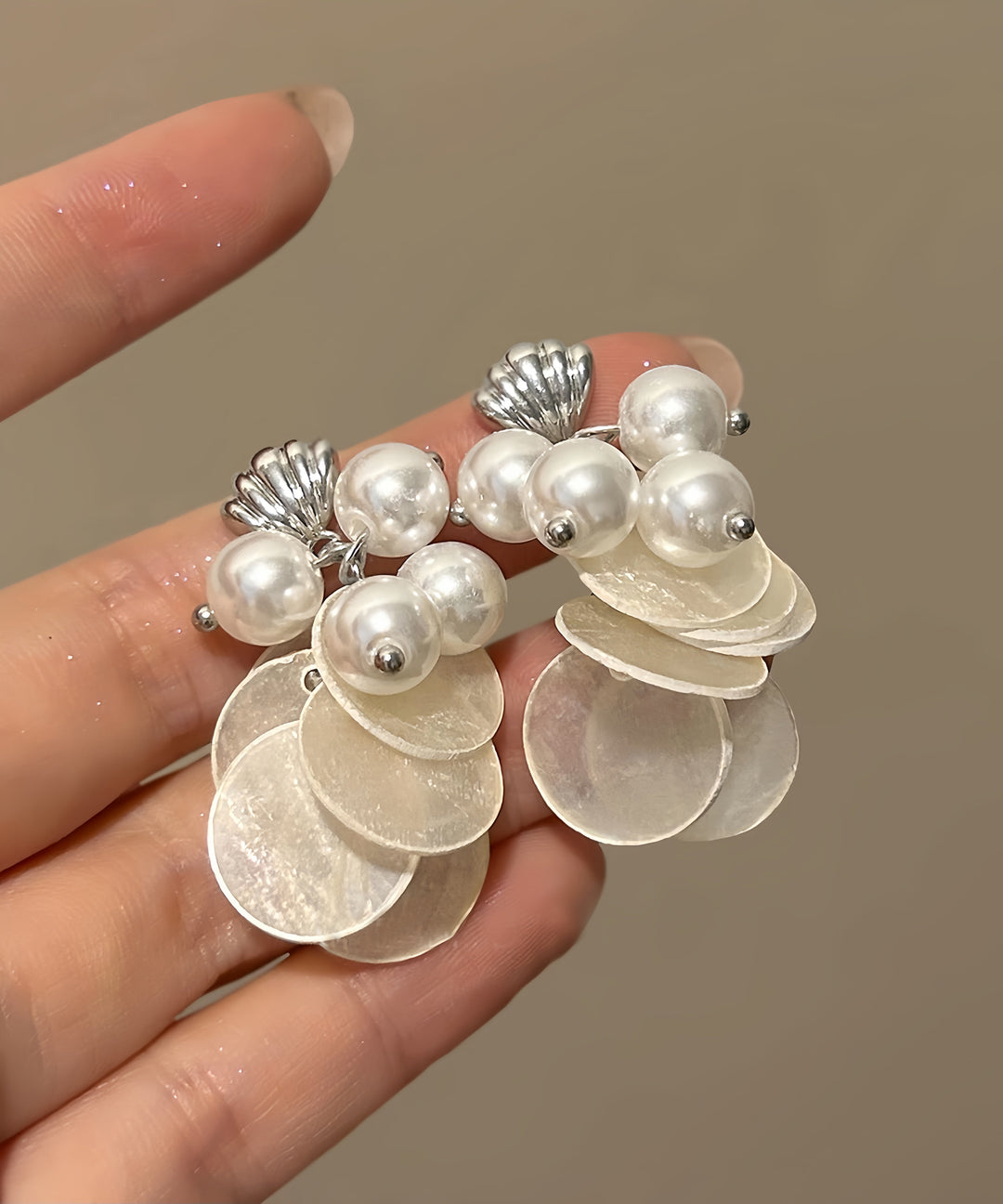 Beach White Copper Pearl Shell Tassel Drop Earrings