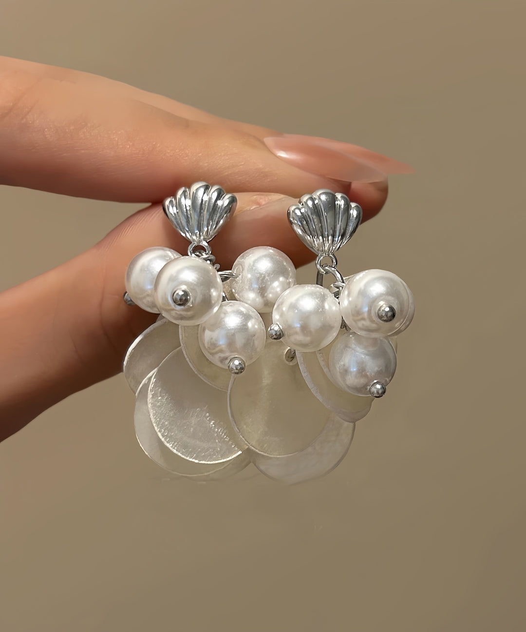 Beach White Copper Pearl Shell Tassel Drop Earrings