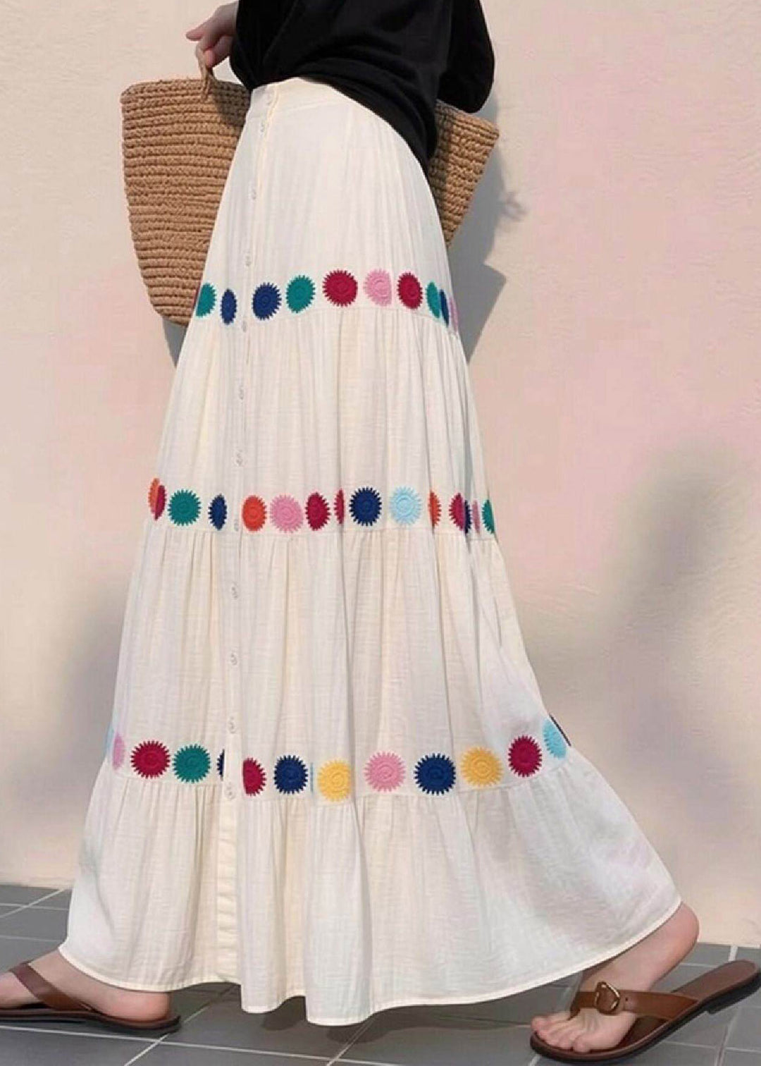Beach White Print Wrinkled A Line Skirts Summer