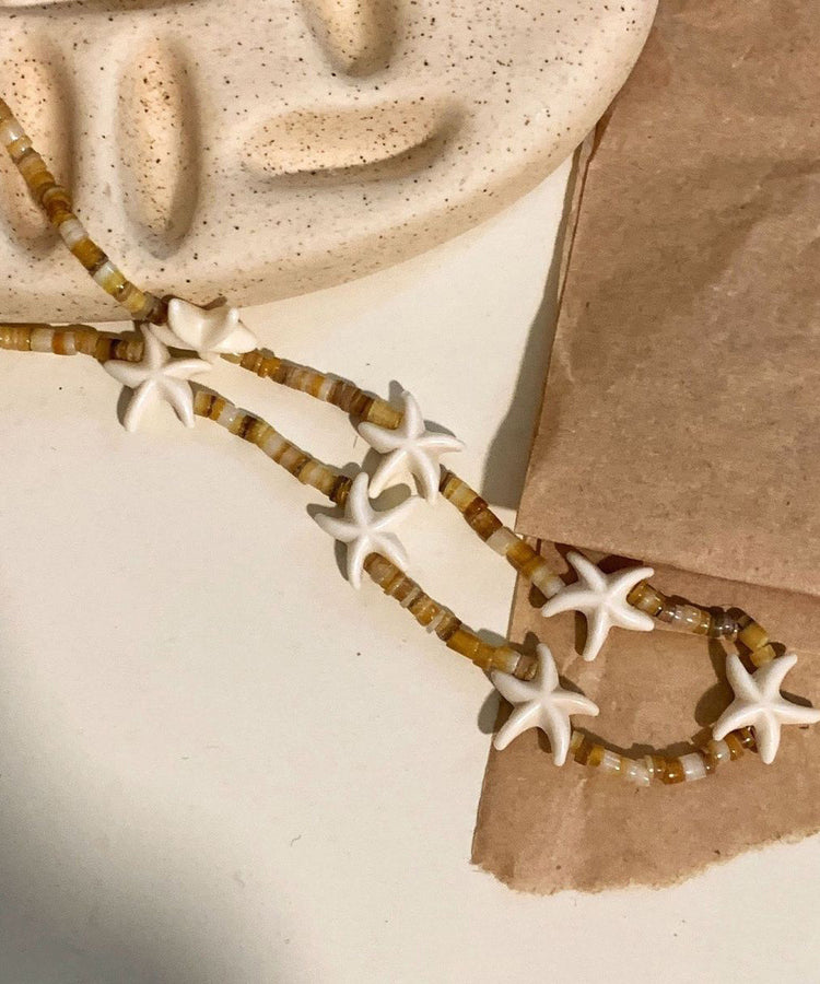 Beach Yellow Alloy Starfish Shell Beading Necklace - Omychic