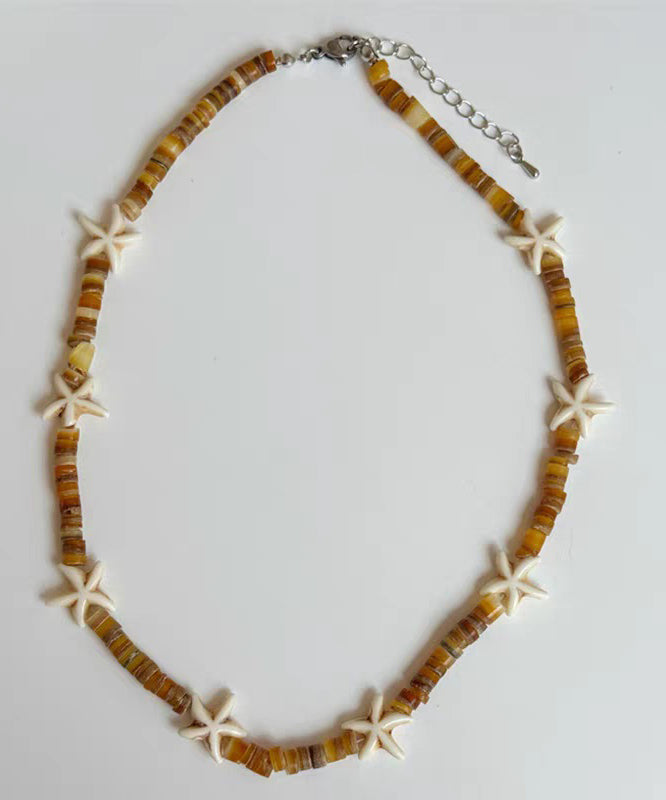 Beach Yellow Alloy Starfish Shell Beading Necklace - Omychic