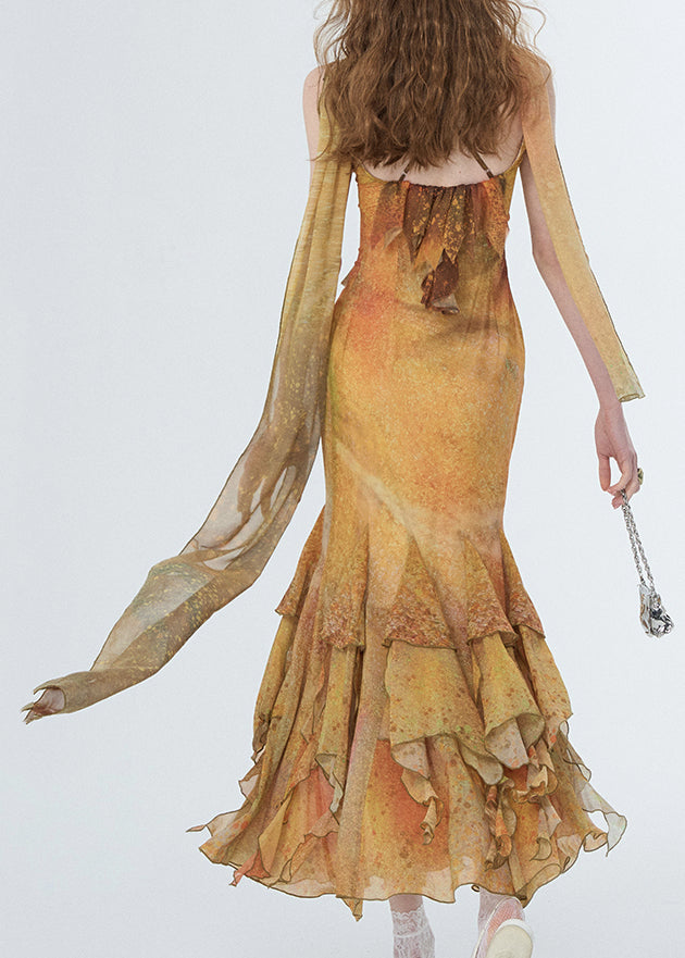 Beach Yellow Patchwork Maxi Spaghetti Strap Dresses Sleeveless