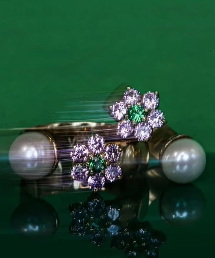 Beautifu Pink Alloy Zircon Pearl Cherry Blossom Drop Earrings