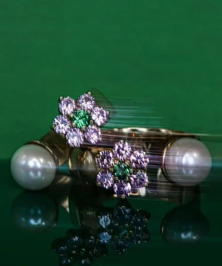 Beautifu Pink Alloy Zircon Pearl Cherry Blossom Drop Earrings