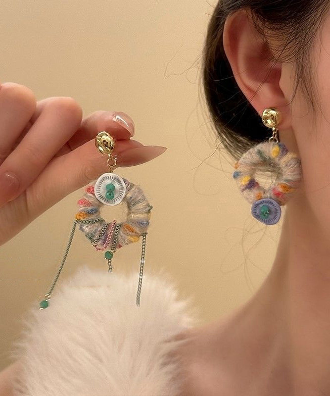Beautiful Alloy Asymmetrical Knitting Wool Tassel Drop Earrings