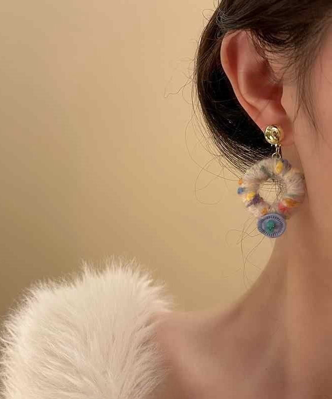 Beautiful Alloy Asymmetrical Knitting Wool Tassel Drop Earrings