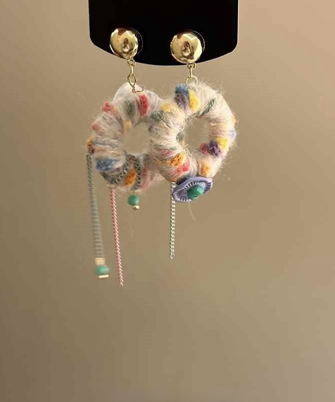 Beautiful Alloy Asymmetrical Knitting Wool Tassel Drop Earrings