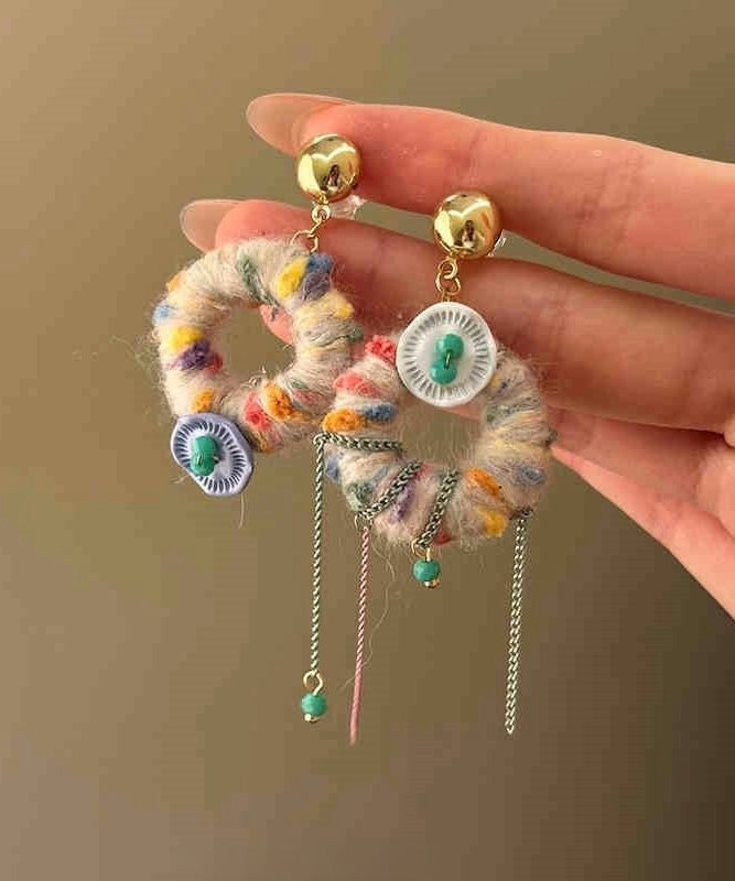 Beautiful Alloy Asymmetrical Knitting Wool Tassel Drop Earrings