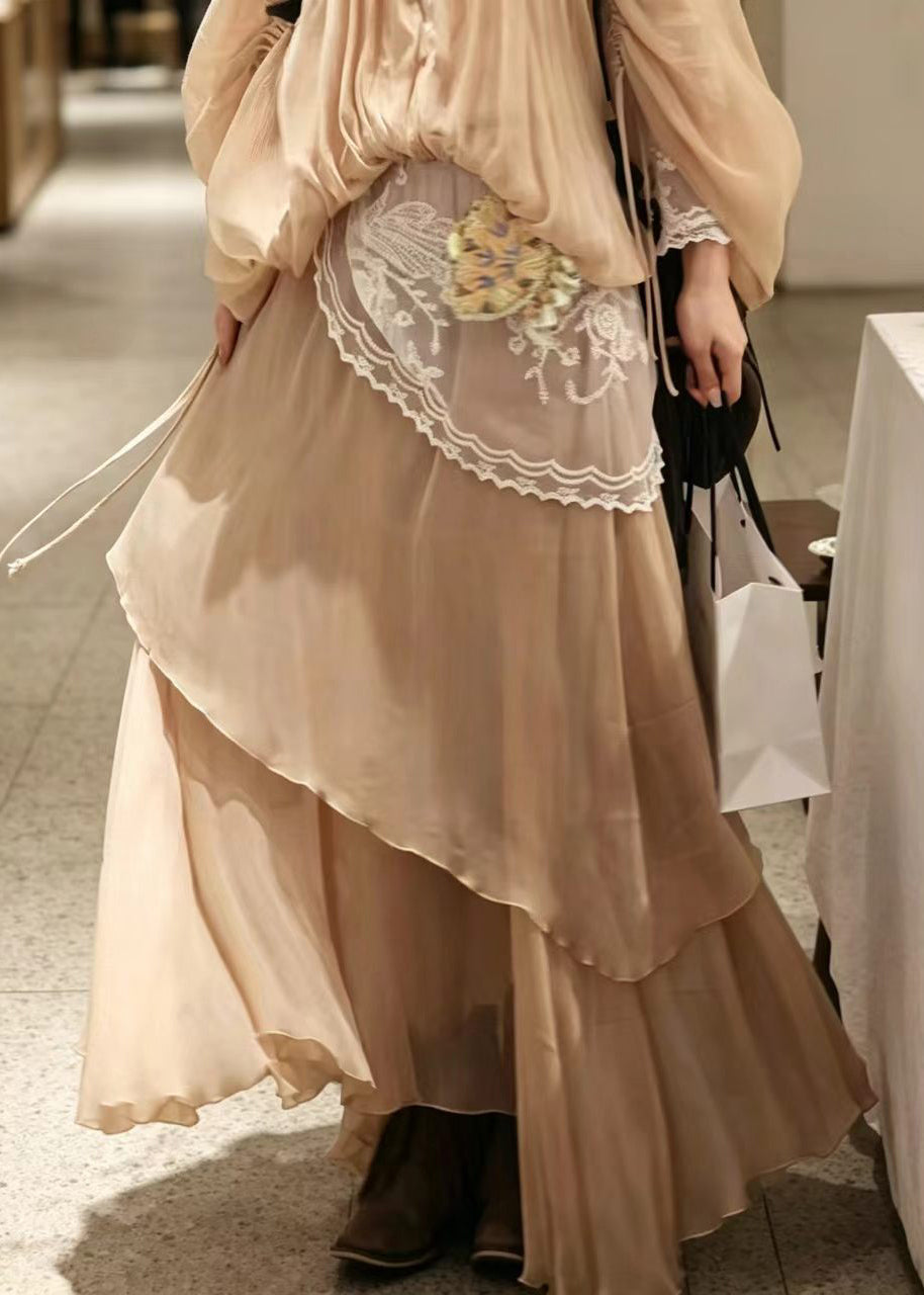 Beautiful Apricot Asymmetrical Layered Skirt Fall
