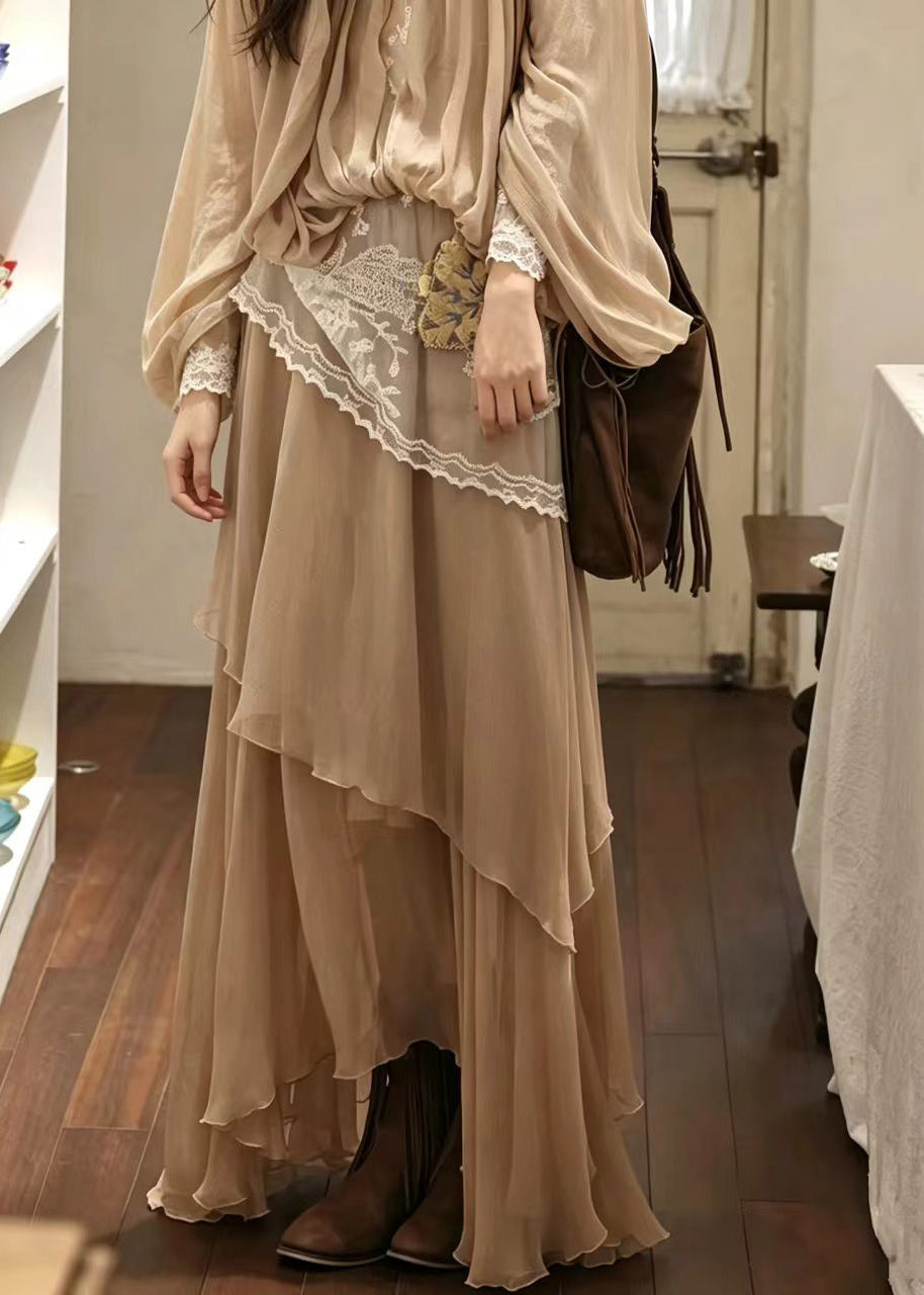 Beautiful Apricot Asymmetrical Layered Skirt Fall