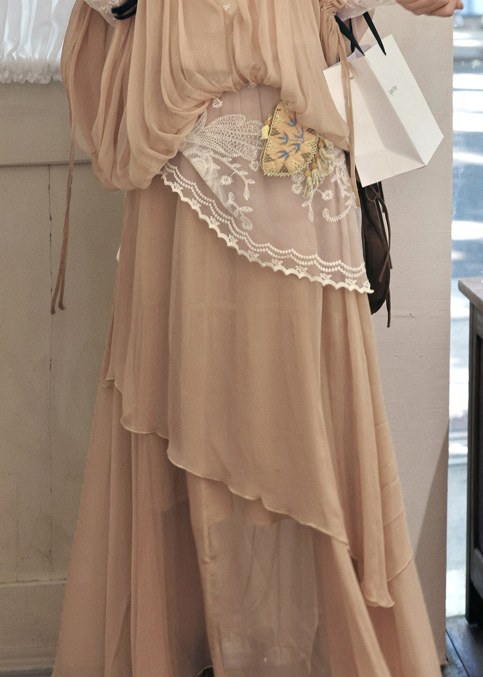 Beautiful Apricot Asymmetrical Layered Skirt Fall