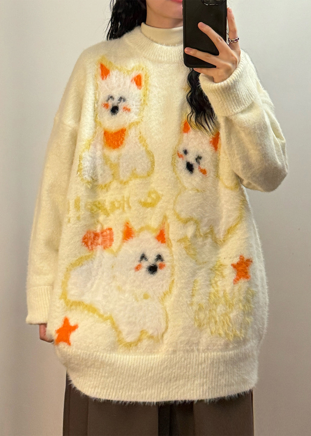 Beautiful Apricot O-Neck Little Dog Cozy Mink Hair Knitted Sweater Winter