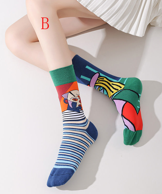Beautiful Asymmetrical Design Jacquard Combed Cotton Mid Calf Socks